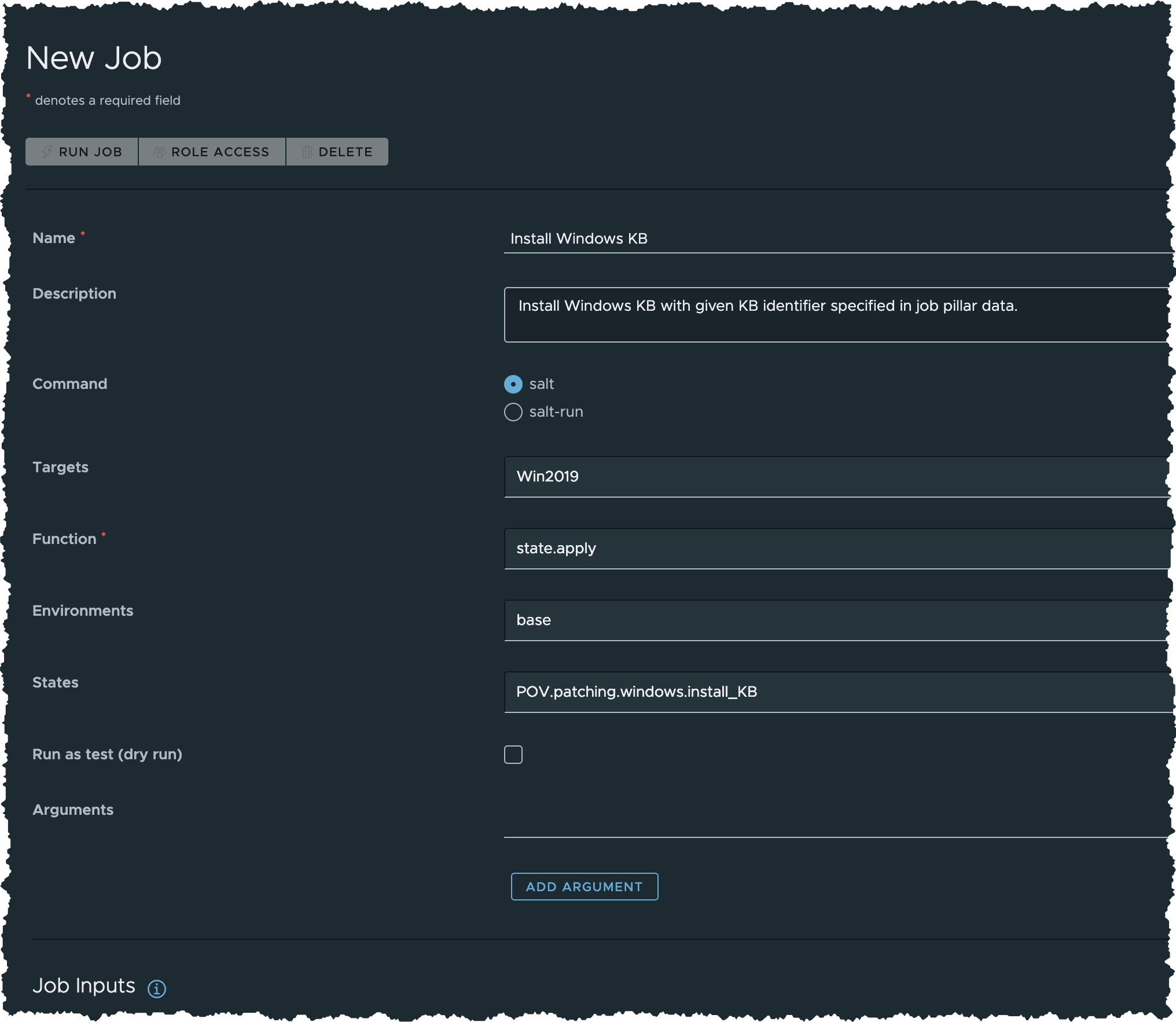 Create Job - Install Windows KB