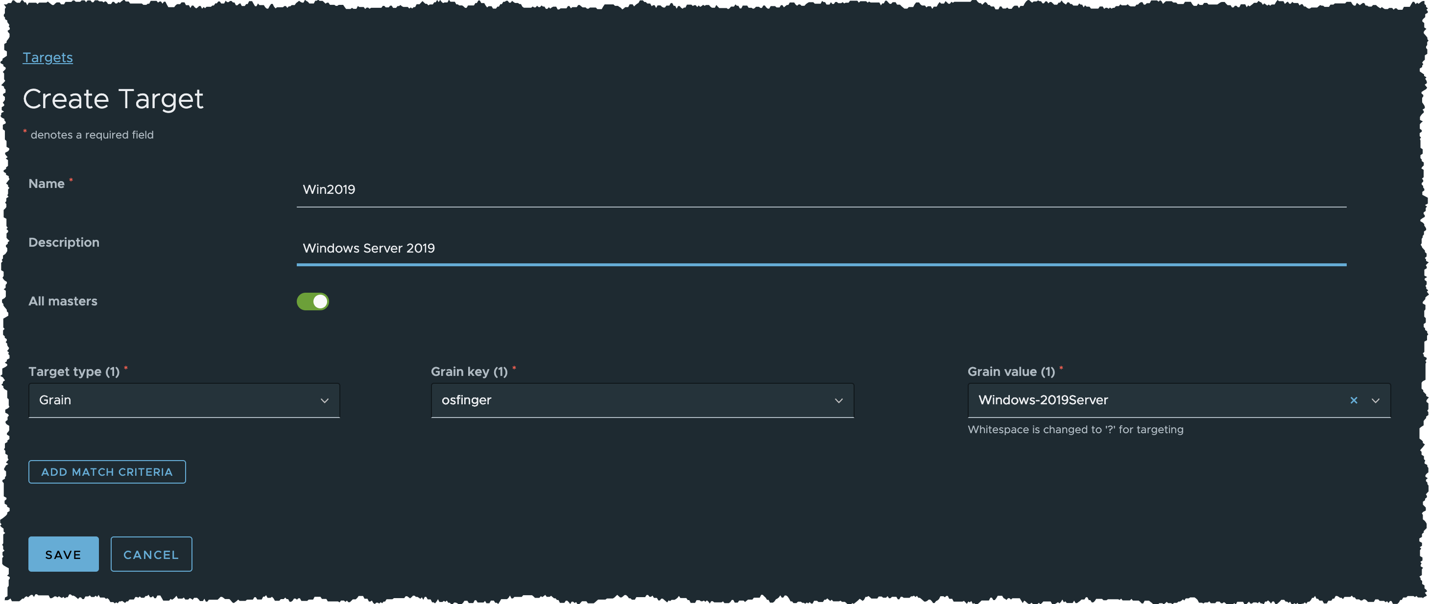 Create Target for Windows Server 2019