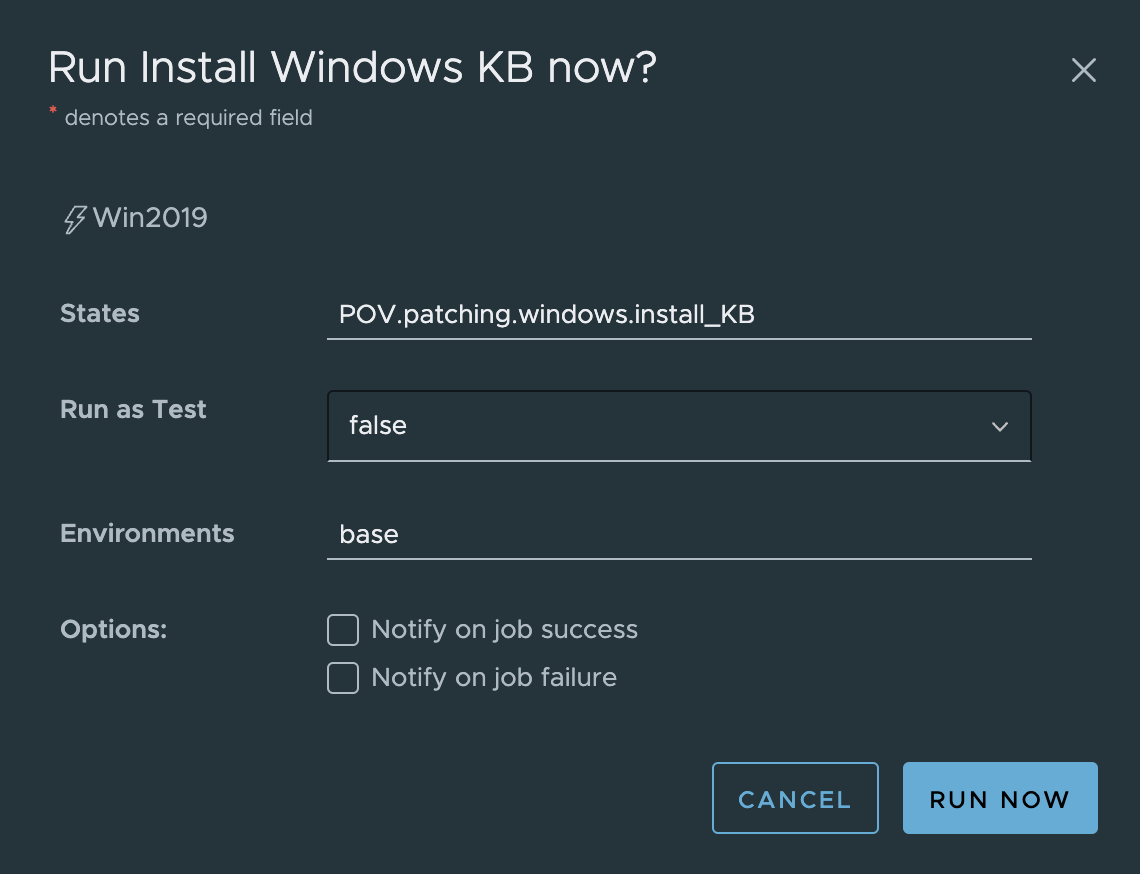 Run Job dialog box