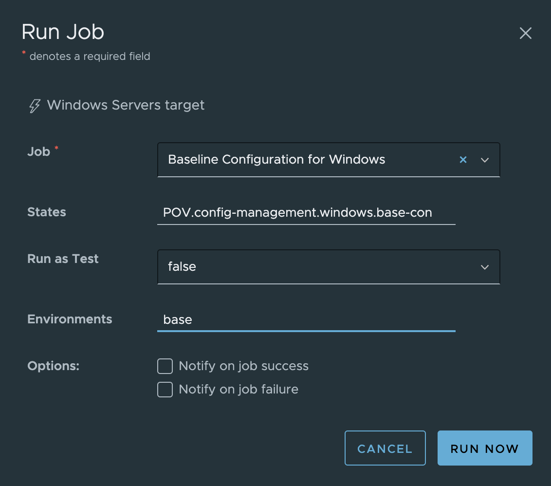 Run Job dialog box