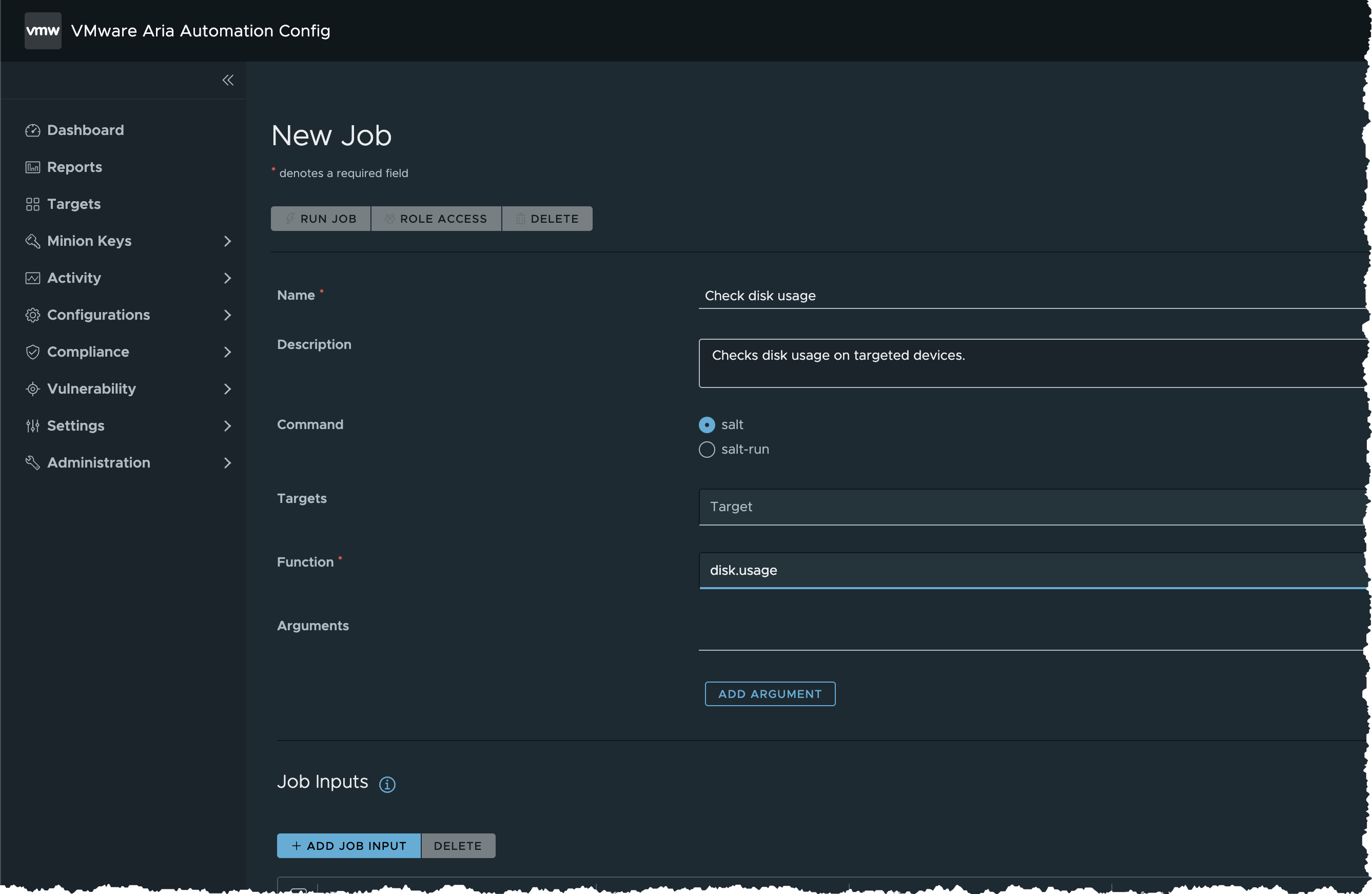 A new job that checks disk usage on targeted machines