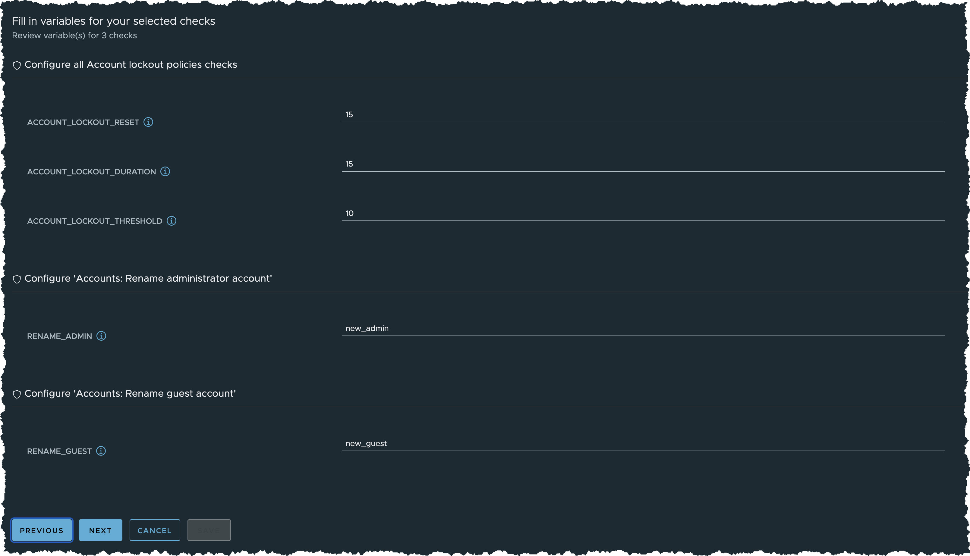 Create Policy - Input Variables