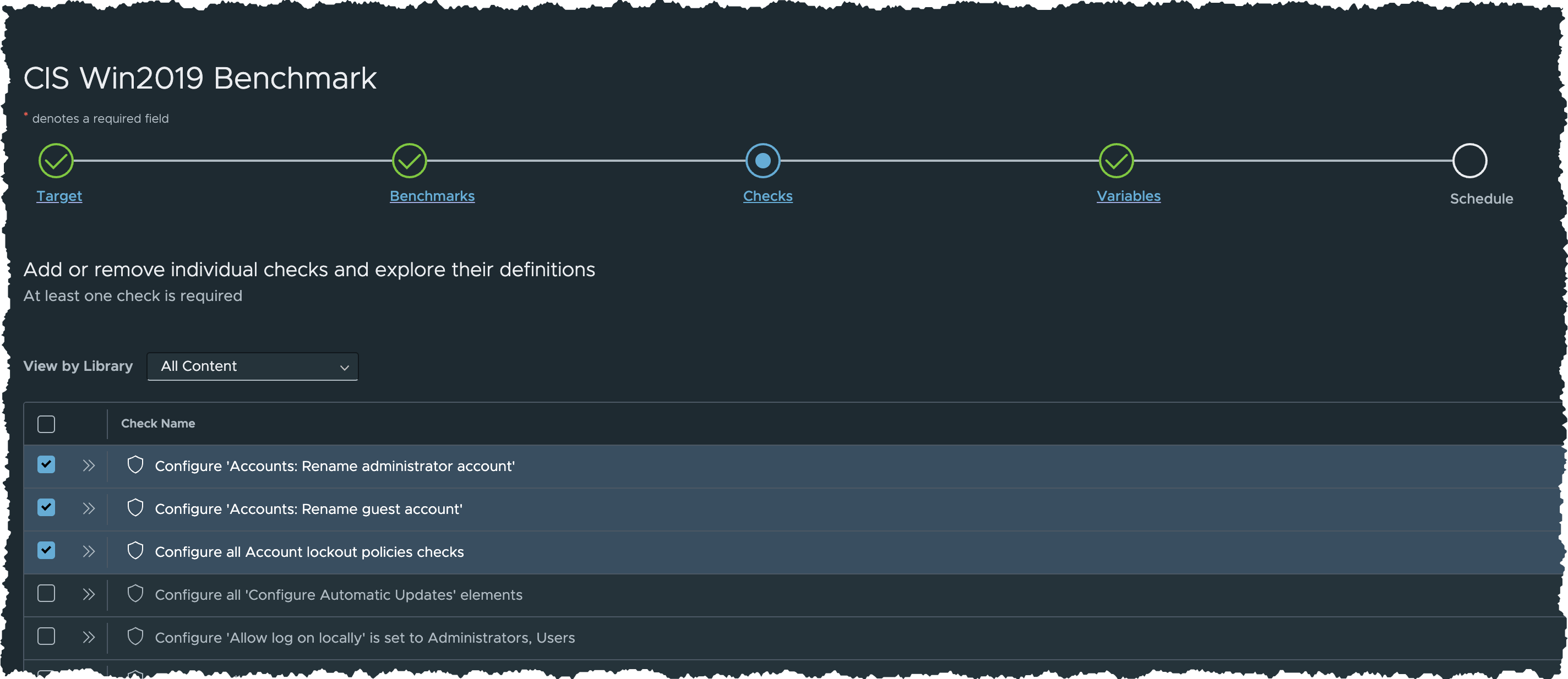 Create Policy - Select Benchmark Checks
