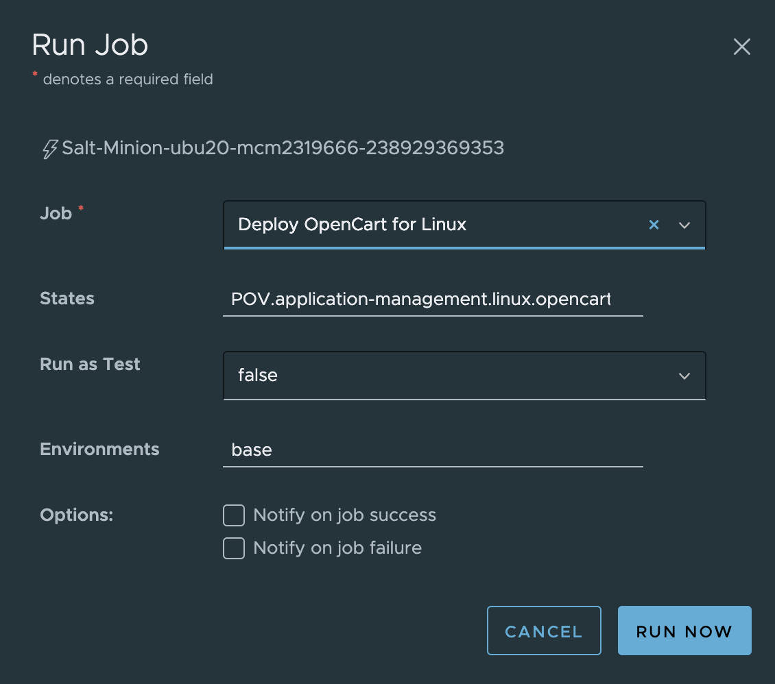 Run Job dialog box