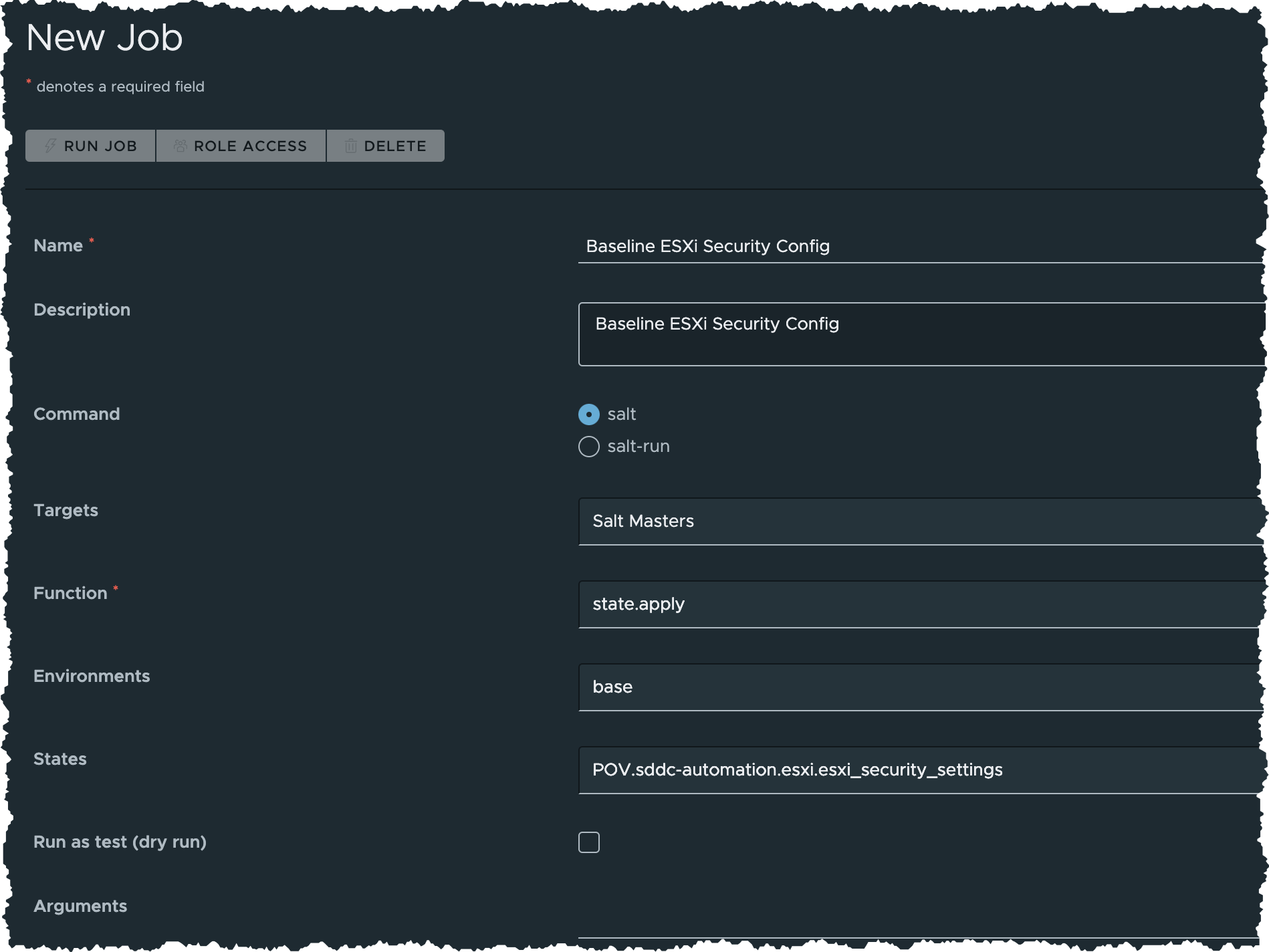 Create Job for Baseline ESXi Security Config