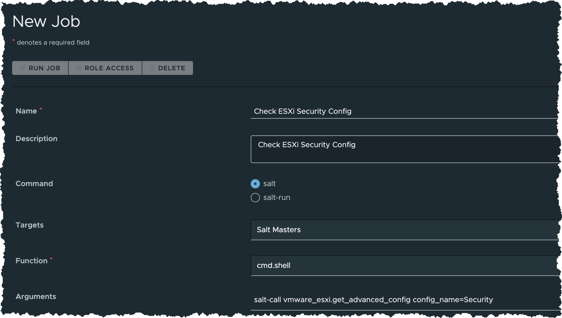 Create Job for Check ESXi Security Config