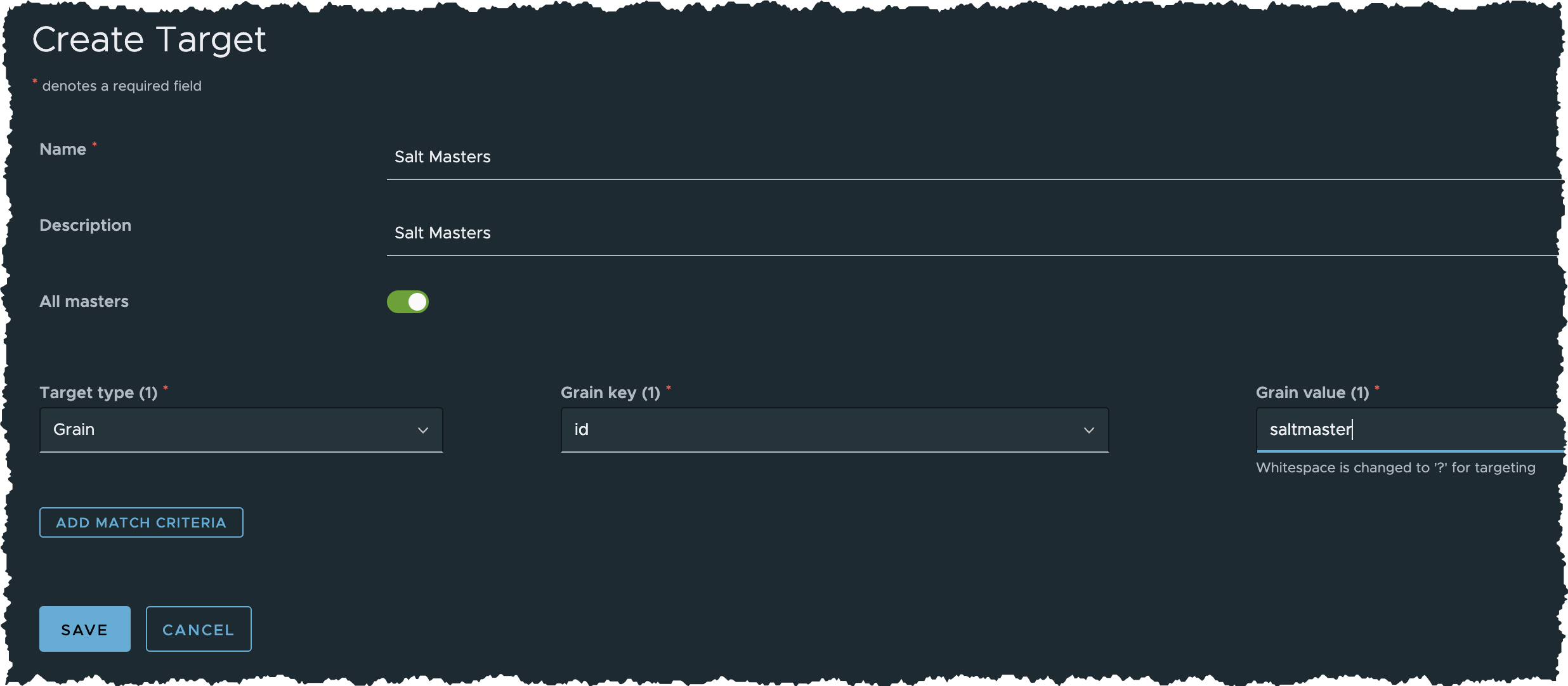Create Target for Salt Masters